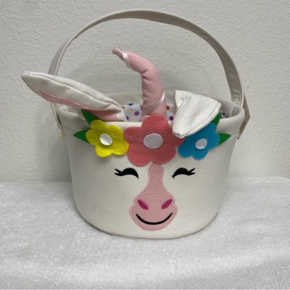 3/$25 NWT New Ashland Cream Unicorn Canvas Catch All Basket O/S Girlhoodcore